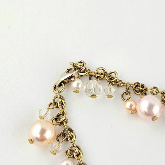 Faux Pearl Charm Necklace Gold Tone Double Clasp Multicolor Beaded - Picture 7 of 10